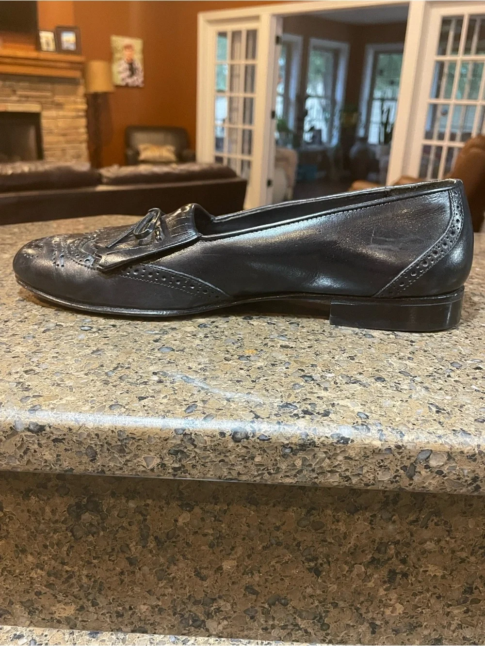 Stanley Blacker Smart Casual Italian Black Leather Kiltie Tassel Loafers Sz 9.5